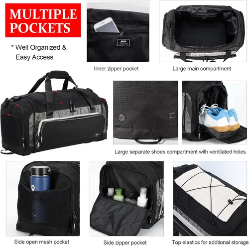 Vista 3 de MIER Bolsa de lona grande para hombre, bolsa de gimnasio con compartimento para zapatos, 60L