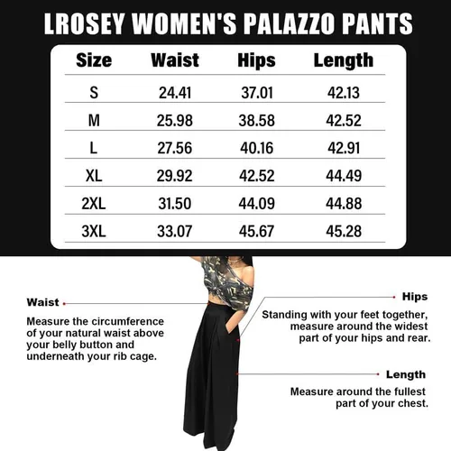 Vista 6 de LROSEY Pantalones palazzo elásticos casuales de pierna ancha con bolsillos para mujer, pantalones de vestir fluidos, pantalones de cintura alta