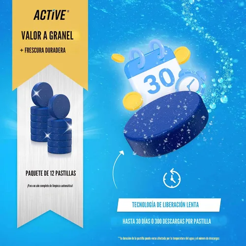 Vista 4 de ACTIVE Tabletas Limpiadoras Automáticas para Tazón de Inodoro de Gel Azul Limpiadores de Tanque de Inodoro, Removedor de Manchas de Anillo de Agua