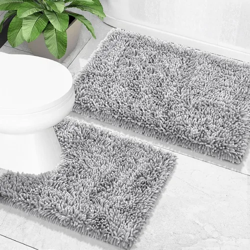 Vista 21 de Yimobra Juego de 2 alfombras de baño, alfombra de baño suave y absorbente y alfombra de inodoro en forma de U con respaldo antideslizante, alfombras