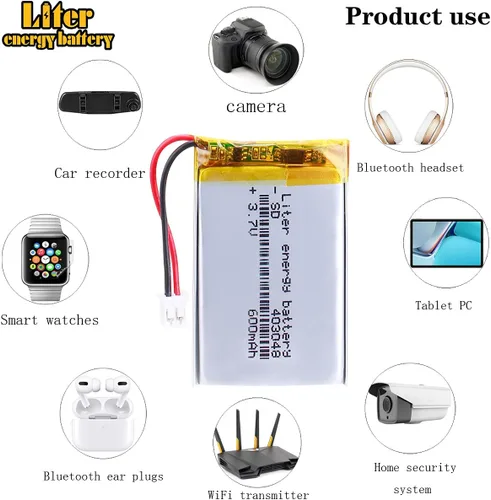Vista 5 de Liter 403048 Lipo batería recargable de polímero de litio de 3,7 V 600 mAh con conector JST de 0.079 in
