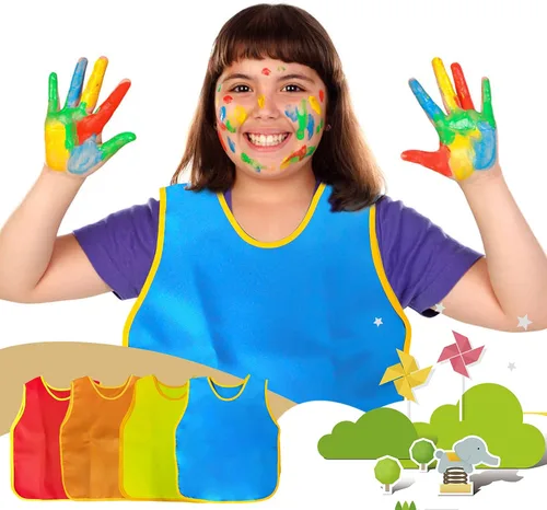 Vista 4 de NANASO Paquete de 4 batas de arte impermeables para niños, delantal de pintura, alimentación, cocina para niños de 2 a 6 años