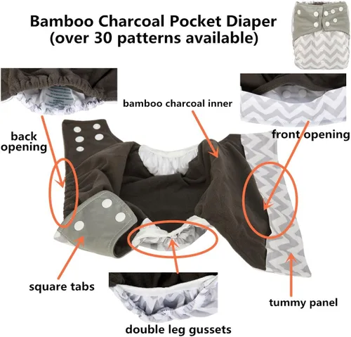 Vista 5 de Pañal de tela de bolsillo para bebé, refuerzos dobles, reutilizable, lavable, 8 lbs-36 lbs (animales del zoológico)