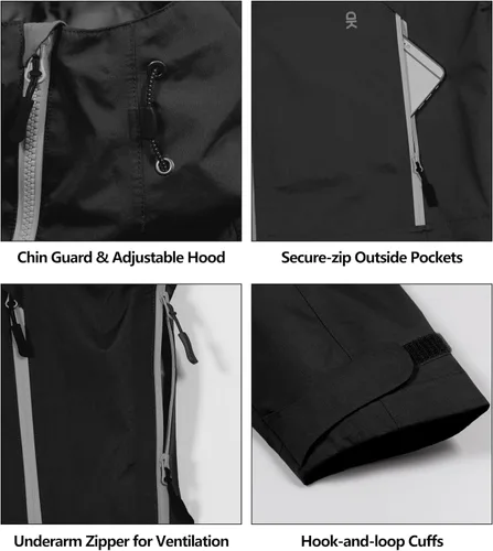 Vista 5 de Little Donkey Andy Men's High-performance 3L Hard Shell Waterproof Rain Jacket Breathable Rain Gear for Hiking,Travelling C1.black【alto rendimiento】