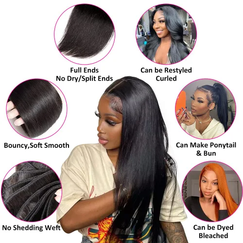 Vista 7 de Subella 3 manojos de cabello humano brasileño lacio, grado 10A, virgen, sin procesar, color negro natural (8, 10, 12 pulgadas)