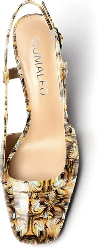 Vista 3 de NUMALEO Zapatos de tacón alto para mujer, con correa de tobillo y puntera cuadrada, de 3 pulgadas