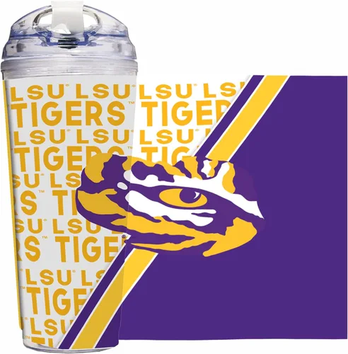Vista 106 de Rico Industries Taza acrílica NCAA estándar de 24 onzas con tapa con bisagra, taza de doble pared oficialmente licenciada con pajita