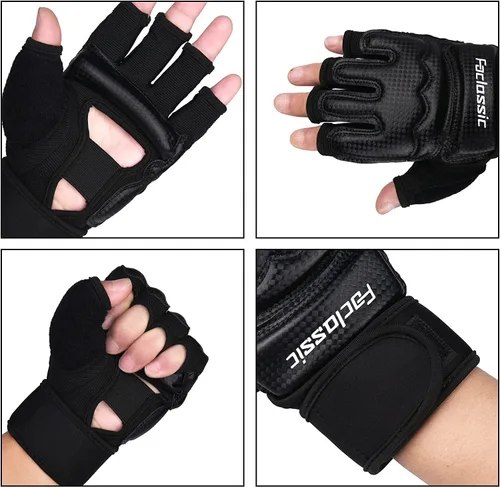 Vista 5 de Guantes de boxeo de kickboxing, guantes de boxeo para hombres, mujeres, niños, medio dedo, saco de boxeo, guantes de lucha para hombres y mujeres