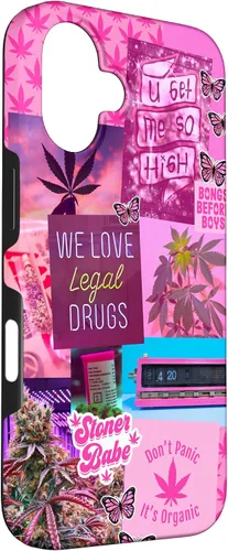 Vista 3 de Funda para iPhone 16, color rosa, para mujer, diseño de collage de malas hierbas