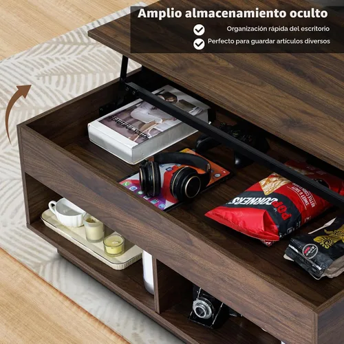 Vista 7 de HOMMPA Mesa de centro moderna con tapa elevable con almacenamiento para sala de estar, mesa de centro LED, mesa de comedor Wodden Lift