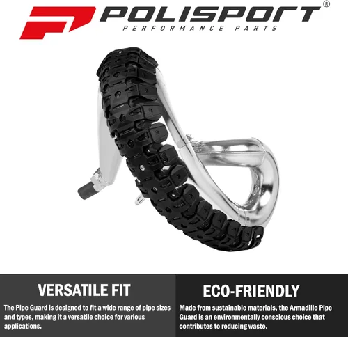 Vista 2 de Polisport Armadillo - Protector de tubería - Negro, construcción ligera de PA/ABS, ajuste universal para tubos de escape de 2 tiempos, resistente al