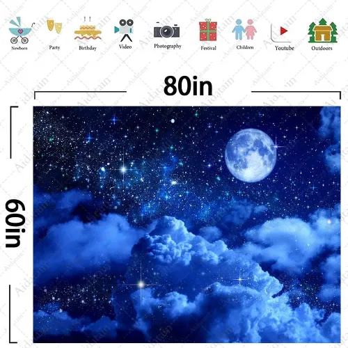 Vista 7 de Aidatain Tapiz de luna azul cielo nocturno nube creciente tapiz grande de 80 pulgadas 60 pulgadas 60 pulgadas de tela de franela temática de luz