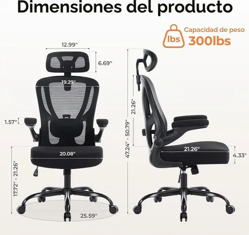 Vista 2 de Silla ergonómica de oficina, silla de escritorio de malla, color Negro