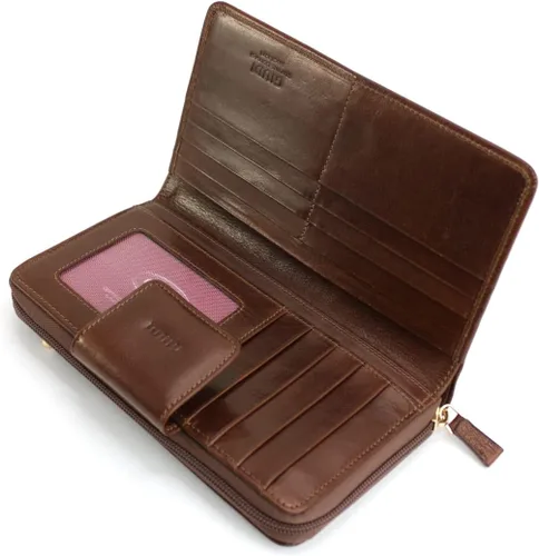 Vista 4 de GIUDI Cartera de mujer grande cuero, Marrón, Cartera grande