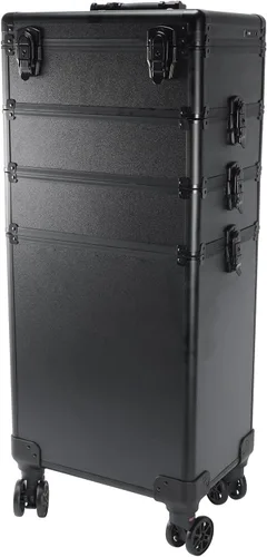 Vista 7 de Karl home estuche de maquillaje 4 en 1, carro de cosméticos rodante, organizador de viaje de gran capacidad con llave, ruedas giratorias 360°
