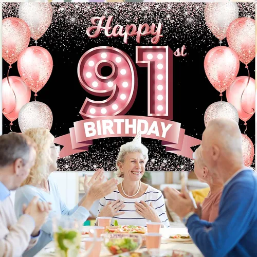 Vista 56 de Cartel de feliz cumpleaños décimo oro rosa, telón de fondo, saludos a 10 años, globos de confeti, decoración temática para niñas de 10 años