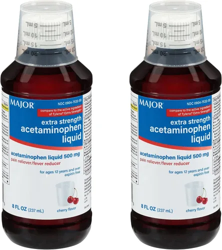 Vista 8 de MAJOR Acetaminofeno líquido extra fuerte para adultos, 500 mg, ayuda a aliviar el dolor y reducir la fiebre, sin aspirina, sabor a cereza, 8 onzas