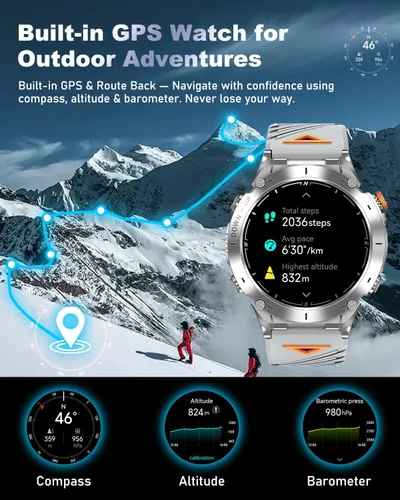 Vista 2 de GPS Military Smart Watch for Men with Bluetooth Call, 1.43" AMOLED Waterproof Fitness Tracker with Heart Rate/Sleep Monitor/Flashlight, 170+ Sports