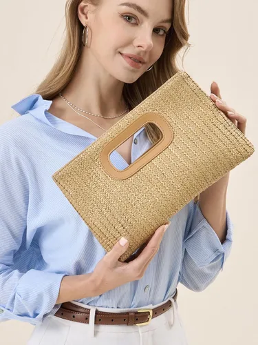Vista 2 de CHUNLI Chic Straw Clutch Purses for Women with Top Handle Summer Bag, Ideal Vacation Handbags and Woven Boho Beach Bags