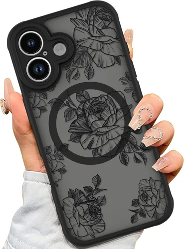 Vista 42 de AIGOMARA Magnetic Case for iPhone 16 Pro, Striped Floral - Black Black - Striped Floral