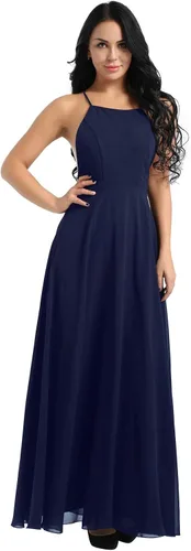 Vista 2 de YiZYiF - Vestido de fiesta de gasa para mujer sin espalda