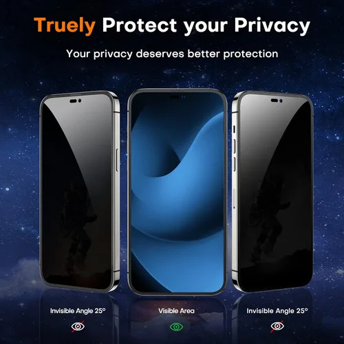 Vista 2 de TOCOL Paquete de 4 para iPhone 14 Pro Protector de Pantalla de Privacidad 6.1'' - 2X Protector de Pantalla de Vidrio Templado de Privacidad y 2X