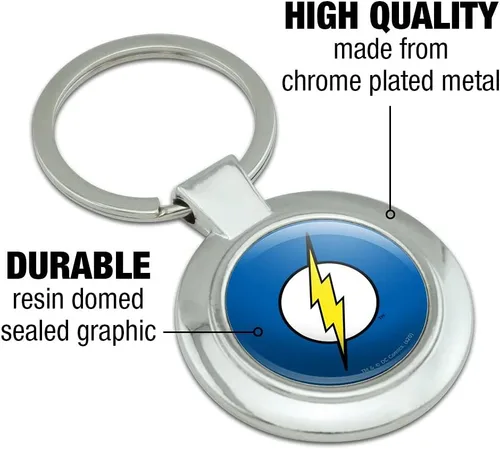 Vista 5 de Llavero con logotipo de The Flash Lightning Bolt con forma de perno de metal chapado en cromo