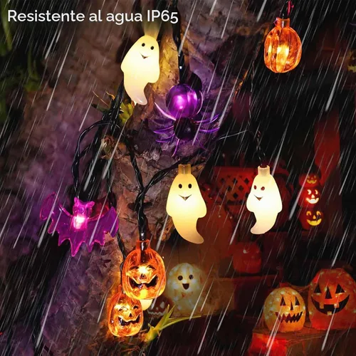 Vista 2 de Cadena de luces de Halloween con energía solar, 40 LED, 8 modos, resistente al agua, encendido/apagado automático, para uso en exteriores