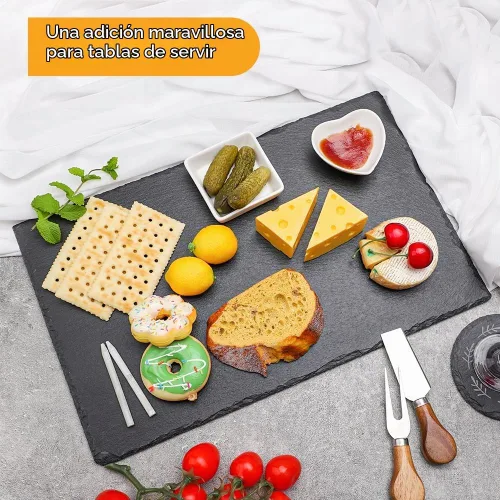 Vista 2 de 2 tablas de pizarra de 16 x 10 pulgadas para aperitivos de queso de carne, bandeja de plato para servir tablas de piedra con 2 tizas