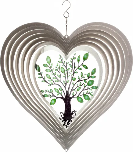 Vista 8 de Molinillos de viento de corazón para exteriores, regalos de cumpleaños para mujeres, mamá, abuela, esposa, 12 pulgadas, de acero inoxidable 3D
