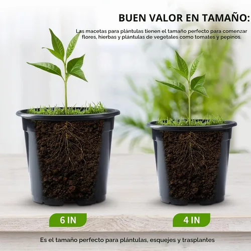 Vista 3 de Oubest Paquete variado de 50 macetas de plástico para plantas, varios tamaños, macetas de plántulas con agujeros de drenaje, macetas para interiores