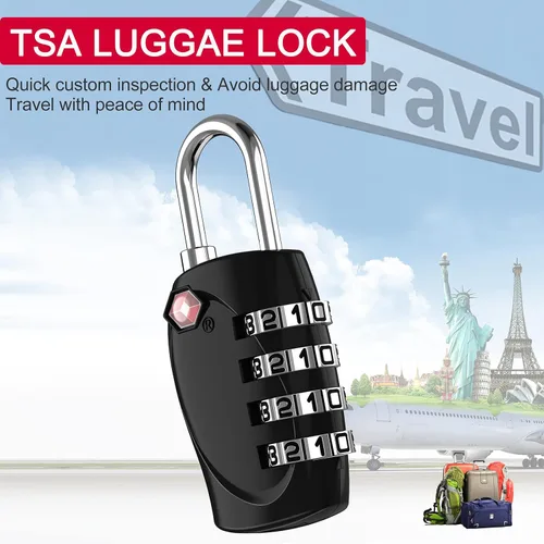 Vista 2 de ZHEGE Cerradura de maleta aprobada por la TSA, cerradura de equipaje de combinación de 4 dígitos reiniciable para mochila, maletín, tienda