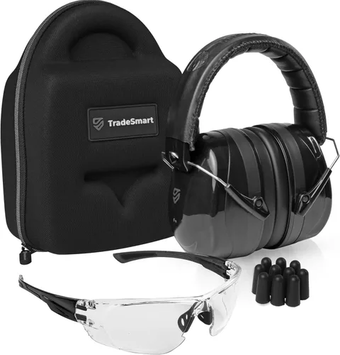 Vista 11 de TradeSmart All-in-One Shooting Ear Protection - Comfort+ NRR 28 Earmuffs, Glasses & Earplugs + Carry Case
