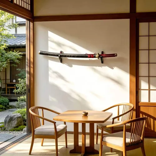 Vista 2 de Juego de 2 ganchos de espada para montaje en pared, soporte ajustable para Katana Wakizashi Tanto Genji Sword Arms Rack