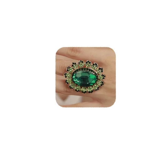 Vista 10 de Anillo de declaración de cristal azul dorado antiguo para mujer, anillo ovalado de diamantes de imitación, anillo de cóctel exagerado, anillo