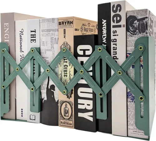 Vista 9 de Sujetalibros ajustables antideslizantes decorativos, sujetalibros de metal para libros pesados, organizador de estantería para libros y revistas