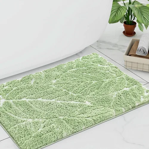 Vista 8 de Alfombra de baño antideslizante con planta verde salvia, bonita alfombra de baño absorbente de hojas de Monstera, divertida alfombra de baño