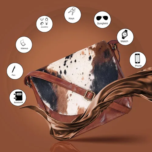 Vista 4 de Bolso bandolera de cuero genuino para mujer con correa ajustable, bolsillo móvil y cremallera exterior e