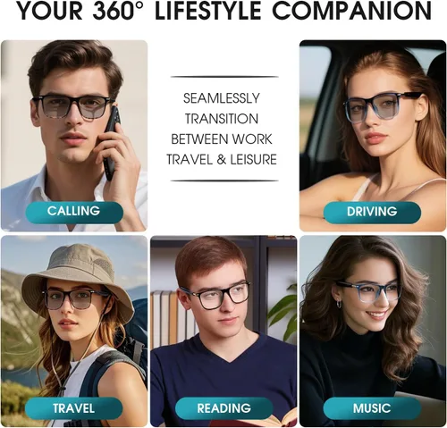 Vista 6 de Gafas inteligentes Bluetooth para hombres y mujeres, asistente de voz e impermeabilidad IPX5, lentes inteligentes fotocromáticos con altavoces