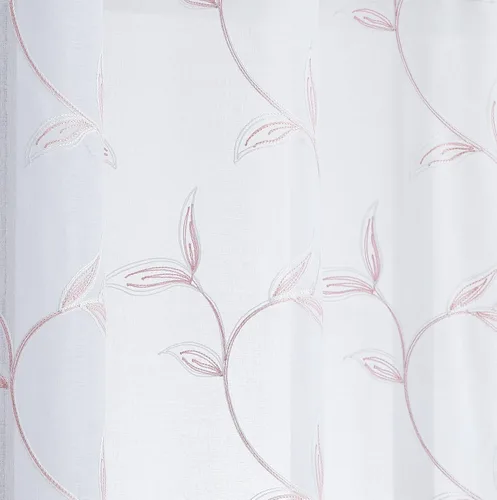 Vista 3 de Cortinas LinenZone de piso a techo para ventanas extra anchas. Cortinas transparentes blancas para divisores de habitación con bordado de hojas rosa