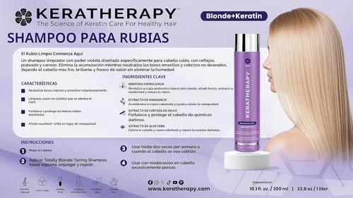 Vista 3 de KERATHERAPY Champú tonificante violeta totalmente rubio con infusión de queratina, 10.1 onzas líquidas, 10.1 fl oz, champú violeta para cabello
