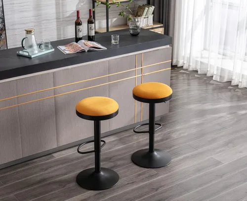 Vista 5 de CIMOTA Juego de 2 taburetes de bar redondos giratorios con espalda descubierta ajustable, taburete de bar moderno industrial para cocina, hogar