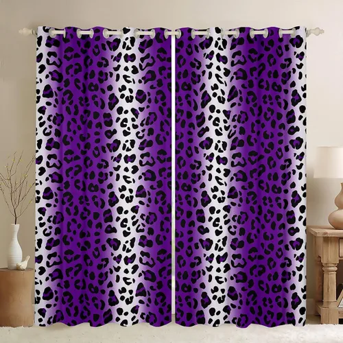 Vista 17 de Feelyou Cortinas opacas con estampado de leopardo de 30% a 50%, cortinas de oscurecimiento con estampado de guepardo para dormitorio, para niños
