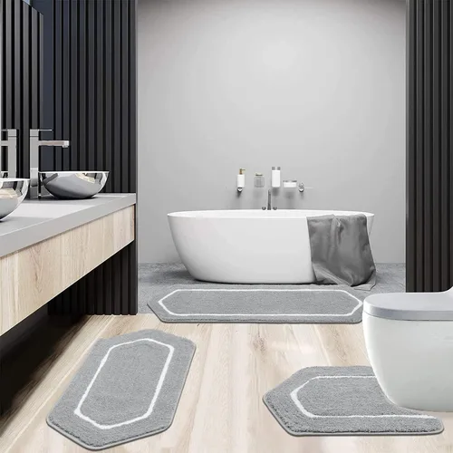 Vista 7 de Pauwer Juego de alfombras de baño de 3 piezas con contorno en forma de U, tapete de baño de microfibra absorbente de felpa antideslizante, lavable a