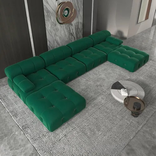 Vista 16 de Sofá modular seccional, sofá de terciopelo, asiento medio, beige