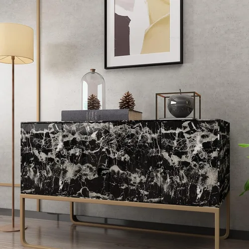 Vista 3 de BAYYA Papel tapiz de granito de mármol blanco y negro, grueso, brillante, 16 x 354 pulgadas, papel de pared de vinilo oscuro, papel de contacto
