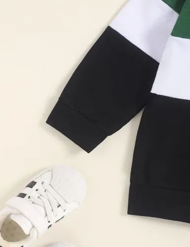 Vista 3 de itkidboy Conjunto de 2 piezas de ropa de bebé niño con capucha y sudadera con bloques de color + pantalones