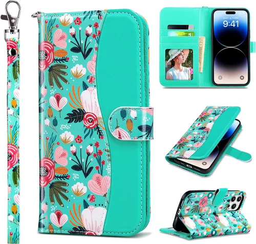 Vista 10 de ULAK Compatible con iPhone 14 Funda Cartera para Mujeres, Cubierta Plegable de Cuero PU Premium con Portador de Tarjetas, Función de Soporte Funda