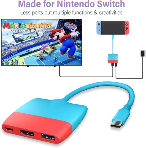 Vista 6 de Battony Adaptador USB C a HDTV para Nintendo SwitchSwitch OLEDMacBook Pro AiriPad ProAndroid Phone, USB3.0 5GBps Transferencia de fecha, USBC a 4K
