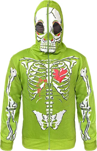 Vista 6 de Skylinewears Sudadera con capucha para hombre, diseño de calavera de esqueleto, disfraz de Halloween